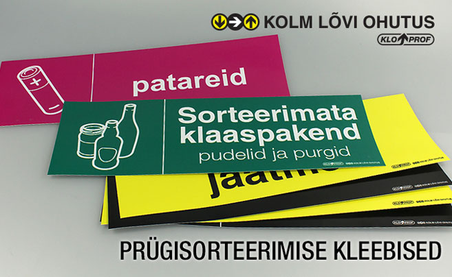 Prügi liigiti kogumine, prügimajandus, prügisorteerimise kleebised